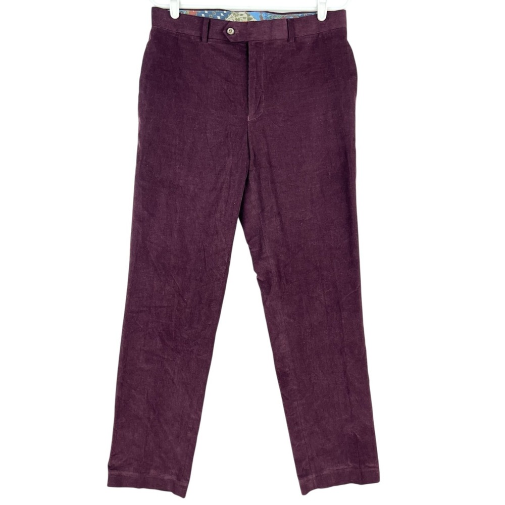 Tallia Men's Maroon Corduroy Pants Size 32x32 Slim Fit Mid-Rise Straight-Leg